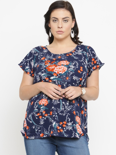 

ALTOMODA by Pantaloons Plus Size Women Navy Blue Floral Print Top