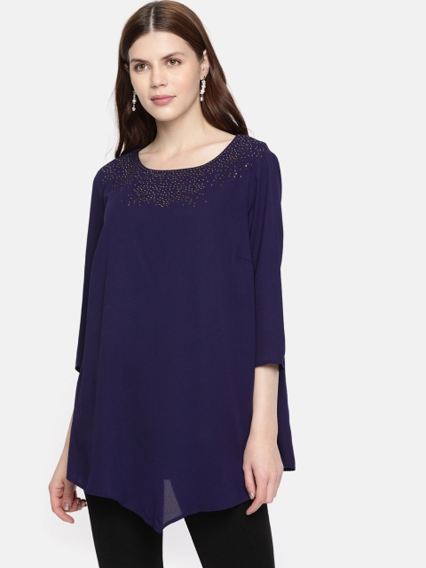 

ALTOMODA by Pantaloons Plus Size Women Navy Blue Embellished Top