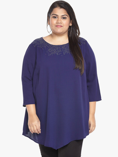 

ALTOMODA by Pantaloons Plus Size Women Navy Blue Embellished Top