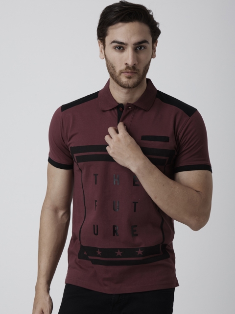 

YAK YAK Men Burgundy Printed Polo Collar T-shirt