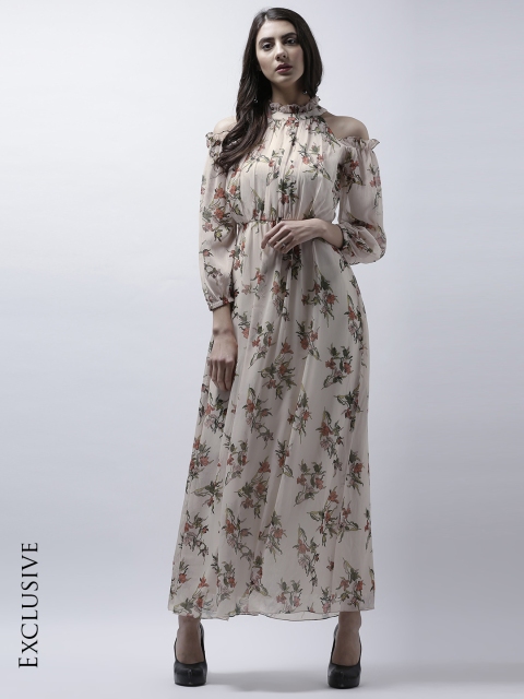 

Athena Women Beige Printed Fit and Flare Dress