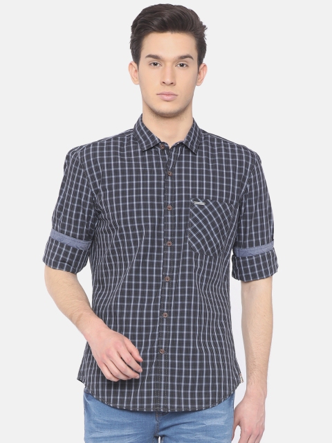 

Indigo Nation Street Men Grey & Blue Slim Fit Checked Casual Shirt