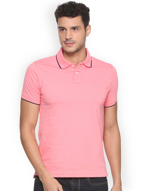 

Peter England Casuals Men Peach-Coloured Solid Polo Collar T-shirt