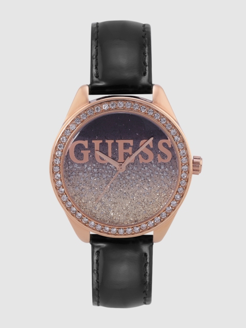 

GUESS Women Black & Gold-Toned Embellished Analogue Watch W0823L14