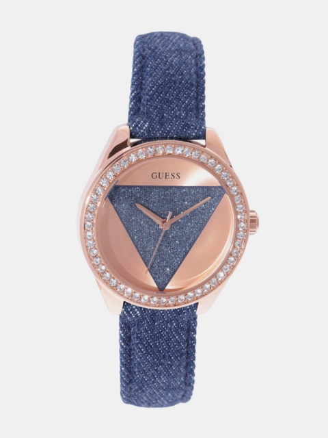 

GUESS Women Rose Gold-Toned & Blue Analogue Watch W0884L7