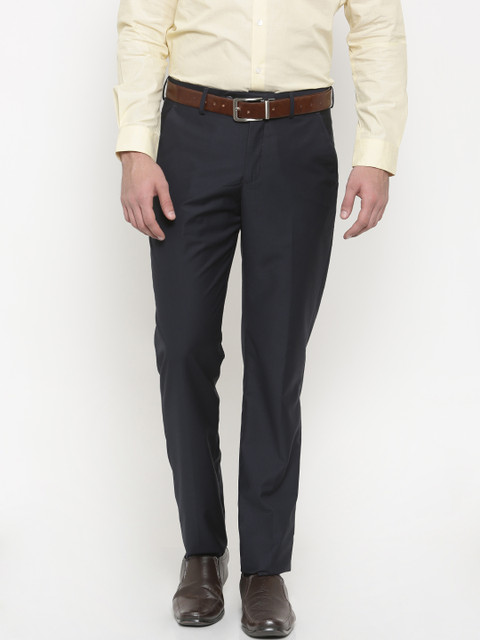 

Peter England Elite Men Navy Slim Fit Solid Formal Trousers, Navy blue