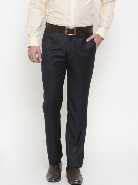 

Peter England Elite Men Navy Blue Tailored Fit Solid Formal Trousers