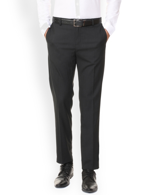 

Peter England Men Grey Slim Fit Self Design Formal Trousers