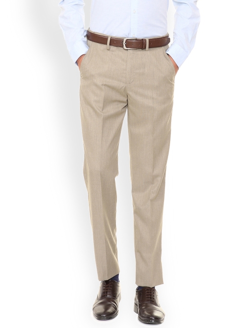 

Peter England Men Khaki Slim Fit Self Design Formal Trousers