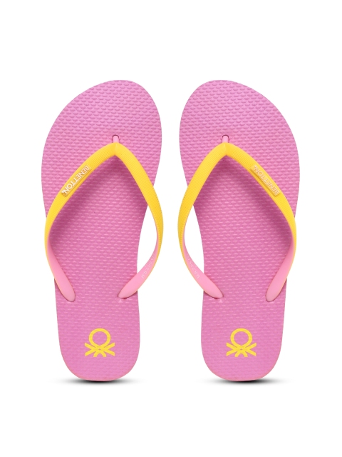 

United Colors of Benetton Women Yellow & Pink Solid Thong Flip-Flops