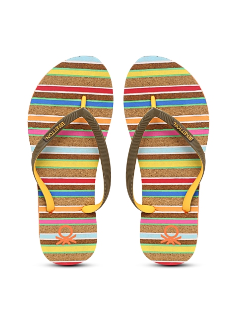 

United Colors of Benetton Women Multicoloured Striped Thong Flip-Flops, Multi