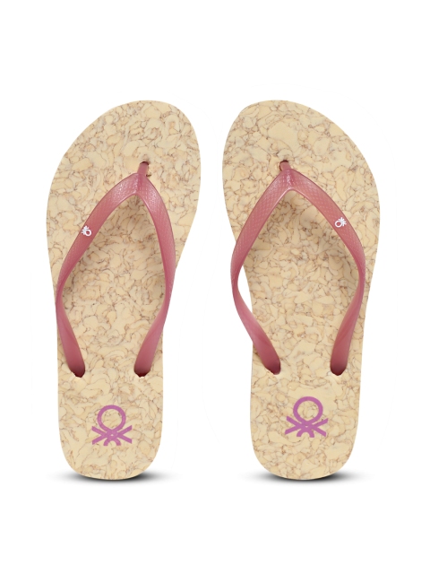 

United Colors of Benetton Women Pink & Beige Printed Thong Flip-Flops