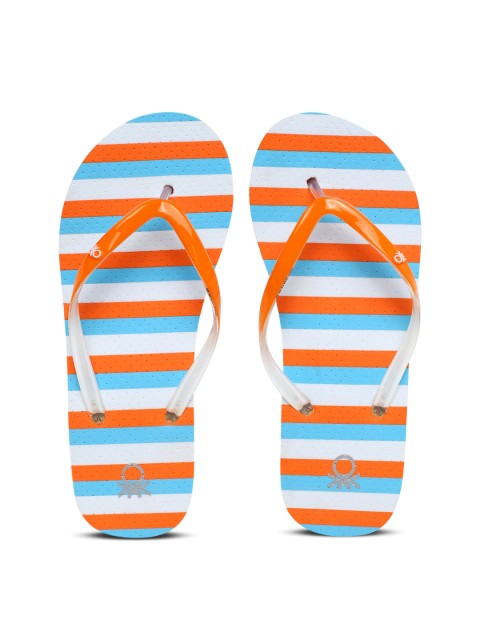 

United Colors of Benetton Women Orange & White Striped Thong Flip-Flops