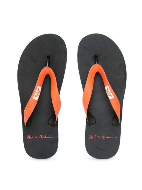 

Mast & Harbour Men Orange & Black Solid Thong Flip-Flops