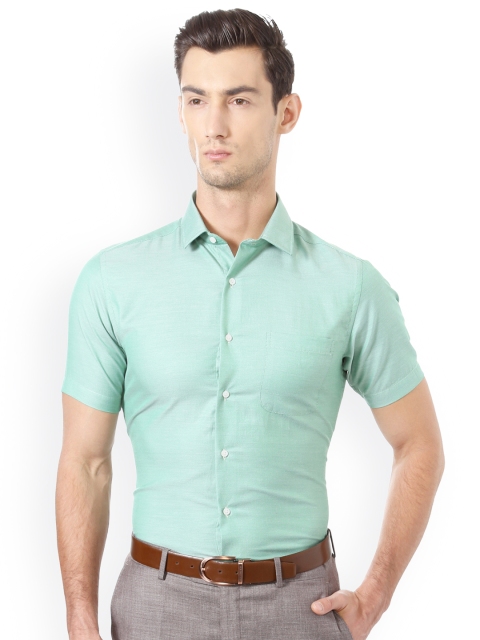 

Peter England Men Green Regular Fit Self Design Formal Shirt