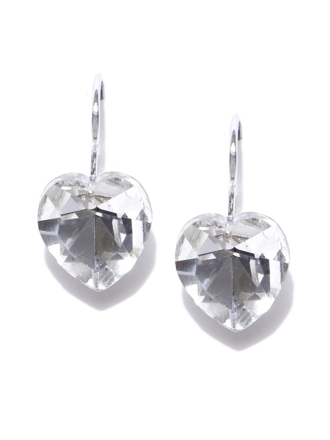 

OOMPH White Silver-Plated Heart-Shaped Zirconia Drop Earrings