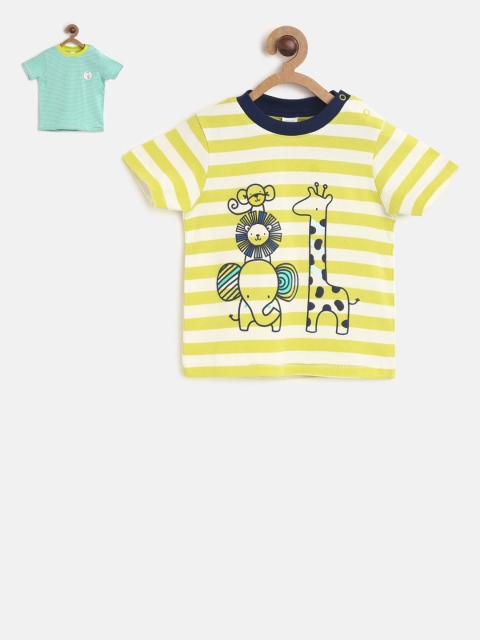 

MINI KLUB Boys Yellow & Blue Printed Round Neck Pack of 2 T-shirts