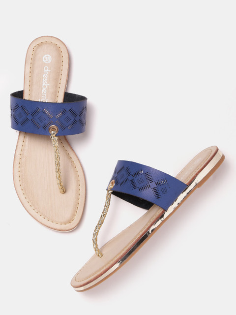 

DressBerry Women Navy Blue Cut-Out T-Strap Flats