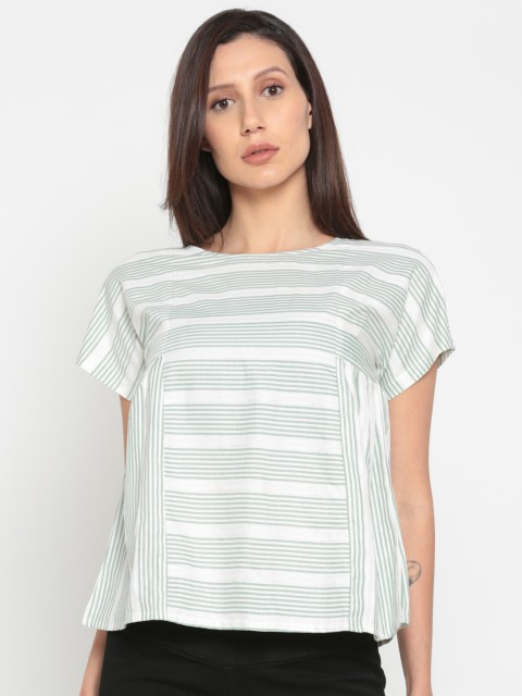 

109F Women Green Striped Top