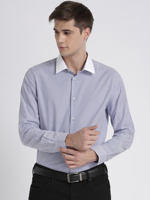 

Splash Men White & Blue Slim Fit Striped Formal Shirt