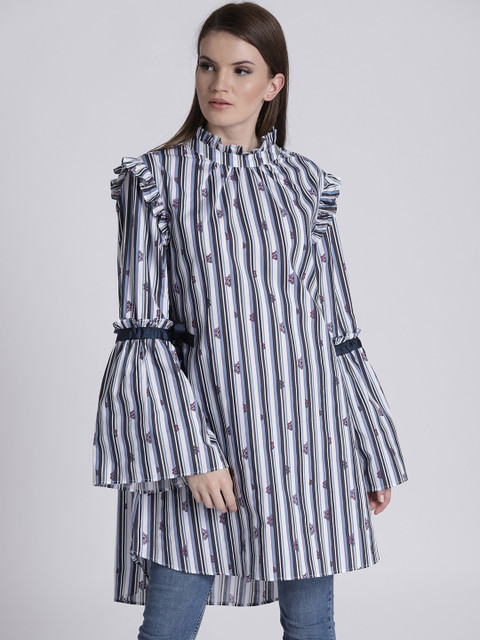 

Splash Women White & Blue Striped A-Line Dress