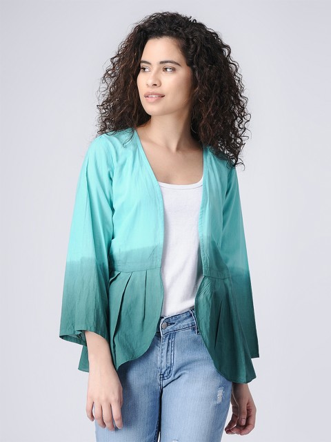

ANAN Blue & Green Ombre Dyed Tie-Up Shrug