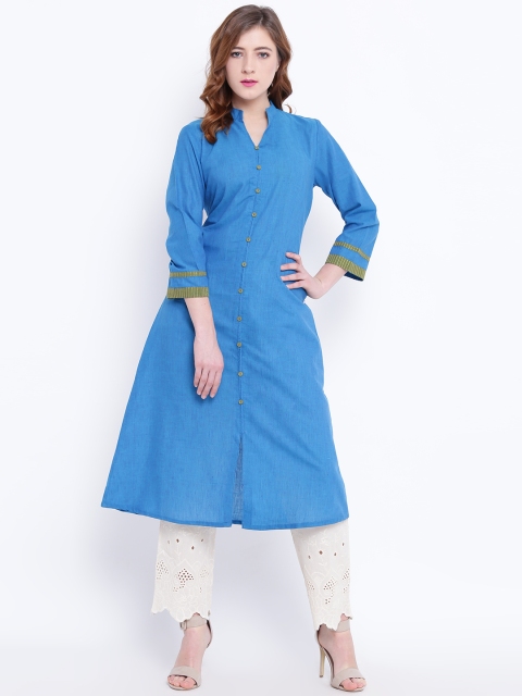 

ANAN Women Blue Solid A-Line Kurta
