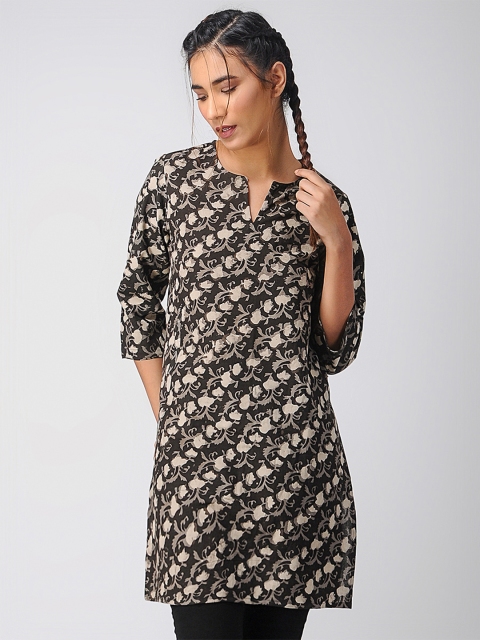 

ANAN Women Coffee Brown & Beige Block Printed Straight Kurta
