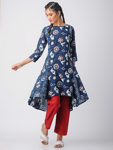 

ANAN Women Navy Blue & Maroon Printed A-Line Kurta