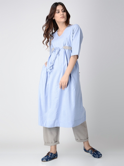 

ANAN Women Blue Solid A-Line Kurta