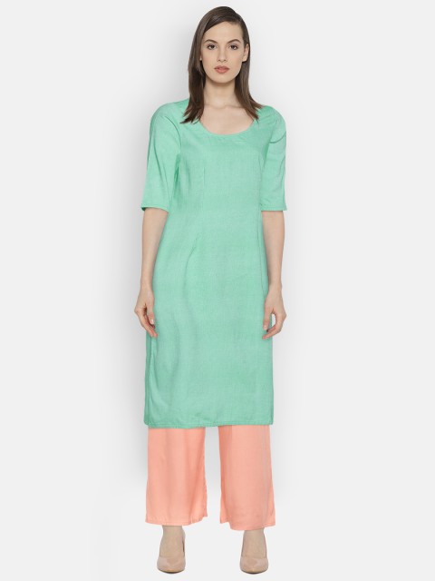 

ANAN Women Green Solid Straight Kurta