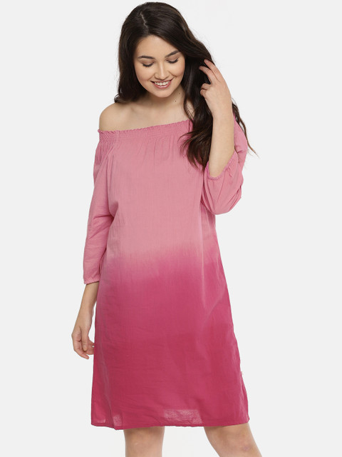 

ANAN Women Pink Dyed Off-Shoulder A-Line Dress