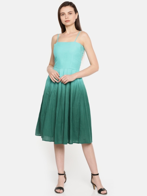 

ANAN Women Blue & Green Dyed Midi Fit & Flare Dress