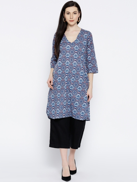 

ANAN Taupe & Blue Printed Tunic
