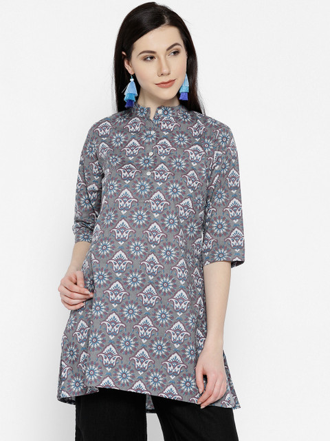 

ANAN Grey & Burgundy Printed Tunic