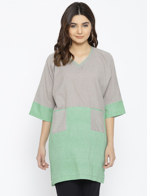 

ANAN Grey & Green Colourblocked Tunic
