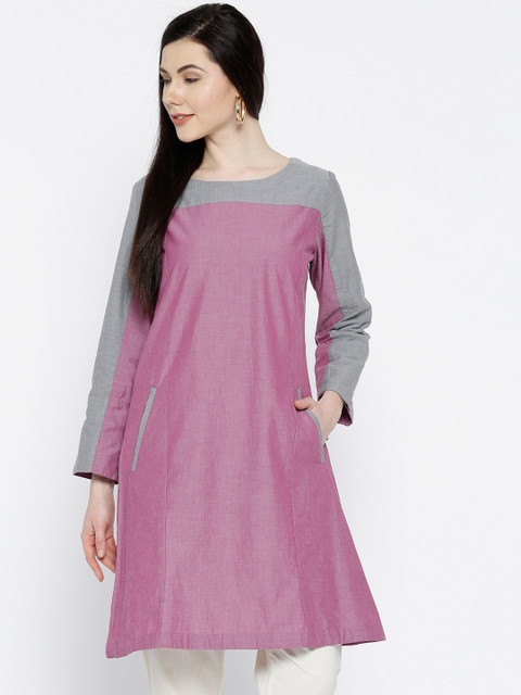 

ANAN Purple & Grey Colourblocked A-Line Tunic