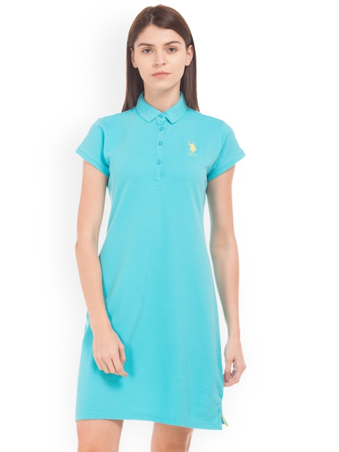 

U.S. Polo Assn. Women Women Blue Solid T-shirt Dress