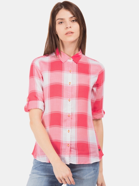 

U.S. Polo Assn. Women Women Red & Off-White Slim Fit Checked Casual Shirt