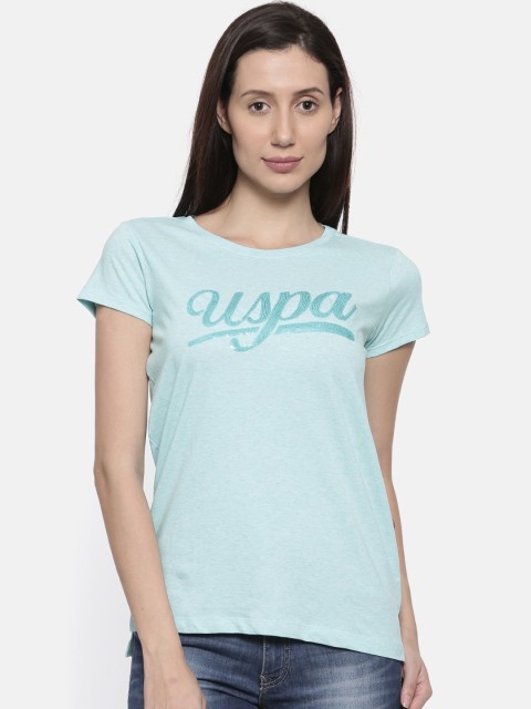 

U.S. Polo Assn. Women Blue Sequinned Round Neck T-shirt