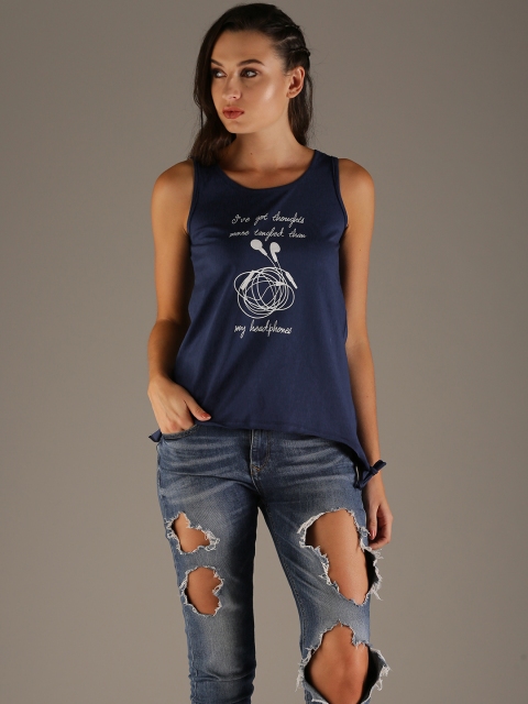 

Flying Machine Women Navy Blue Printed Top