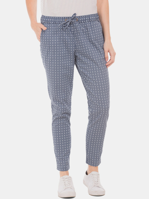 

U.S. Polo Assn. Women Navy Blue & White Tapered Fit Printed Cropped Regular Trousers