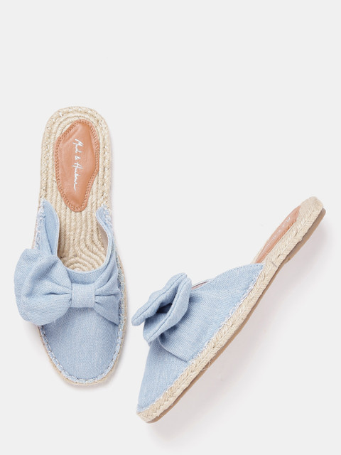 

Mast & Harbour Women Blue Denim Espadrille Mules with Bow Detail