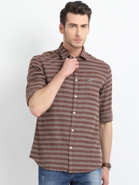 

Crocodile Men Brown Slim Fit Striped Casual Shirt