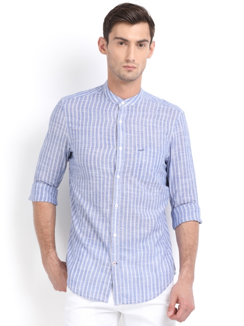 

Crocodile Men Blue & White Slim Fit Striped Casual Shirt
