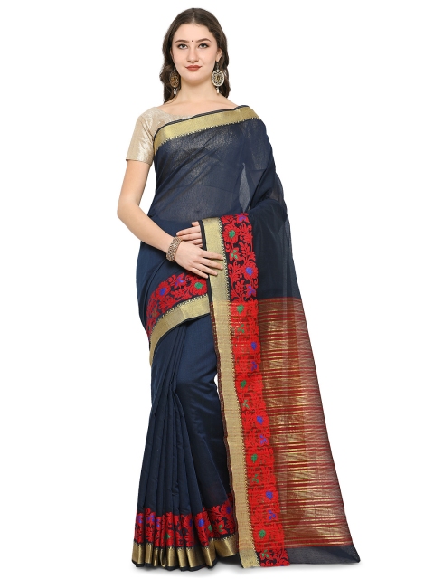 

Rajnandini Navy Blue Woven Design Cotton Blend Saree