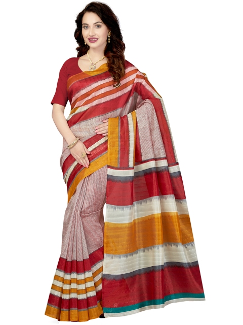 

Ishin Red & Orange Art Silk Printed Saree