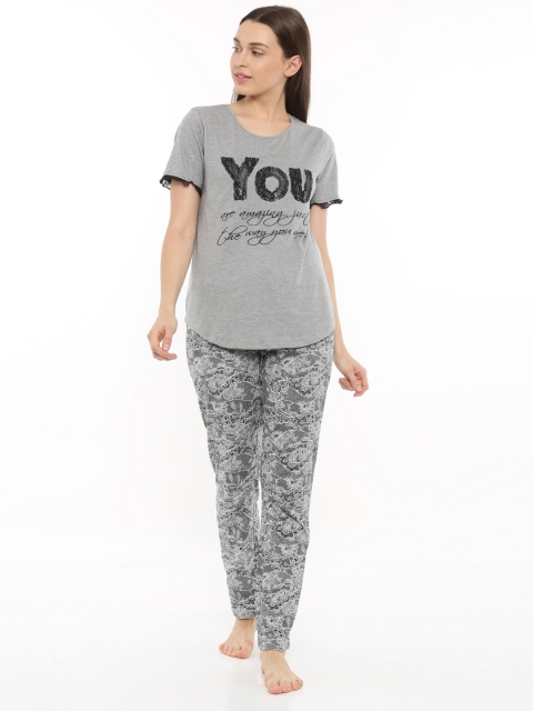 

Mystere Paris Grey & Black Printed Lounge Set