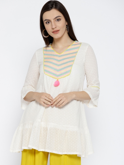 

Rangriti Women Off-White Yoke Design A-Line Kurta