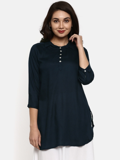 

People Navy Blue Solid Tunic